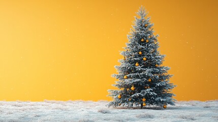 colorful christmas tree composition on bright yellow background for holiday marketing and design