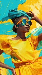 Vibrant Summer Fashion Portrait with Bold Colors and Stylish Accessories for Design Use