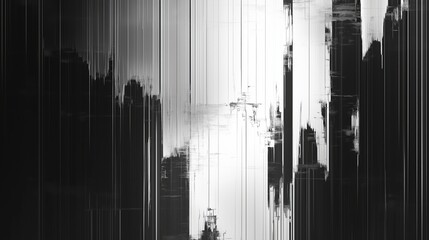 Poster - Abstract black and white vertical lines with sharp contrasts and a blurred focal point in a modern art style setting