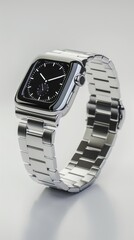 Poster - Sleek silver smartwatch, white background, 4K hyperrealistic photo