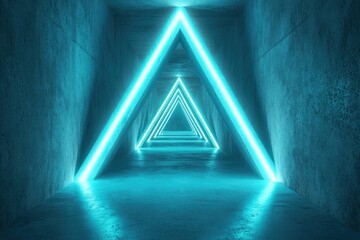 Wall Mural - Futuristic 3D Abstract Architecture with Neon Blue Glow in Dark Space