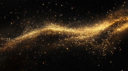 Poster - Flow of glittering golden stardust against a black space background, evoking a sense of space wonder