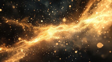 Poster - Flow of golden particles floating in a dark void, creating a captivating visual effect