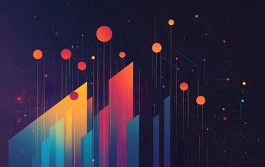 Poster - Abstract digital art with vibrant colors and geometric shapes, depicting a futuristic design and dynamic visual elements.