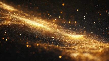 Flurry of golden glitters shimmering in the black space, resembling a sparkling cosmic nebula