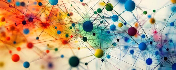 Poster - Colorful abstract background with connected dots and lines, representing networks, data, and technology.
