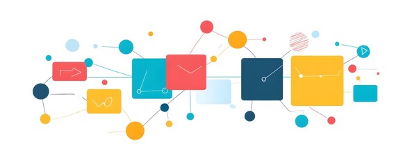 Poster - Colorful abstract graphic composition with geometric shapes and connections, ideal for technology or creativity themes.