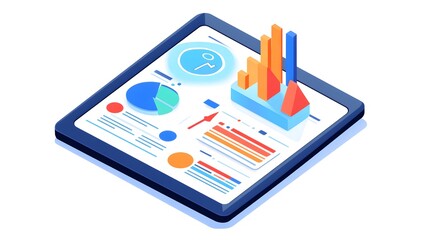 Fototapete - Colorful data visualization on a tablet, showcasing charts and graphics for effective analysis and presentation in business.