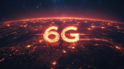 Poster - Global connectivity theme with satellite signals forming the 6G symbol