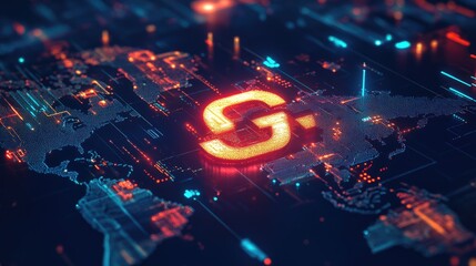 Poster - Glowing 6G emblem integrated into a world map of digital connectivity