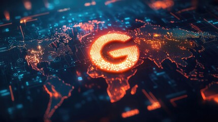 Poster - Glowing 6G emblem integrated into a world map of digital connectivity