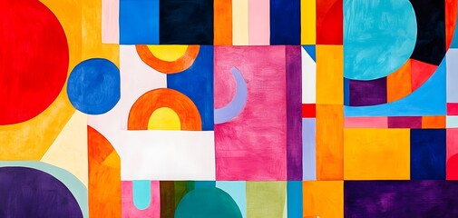 Poster - Vibrant abstract painting featuring geometric shapes and bold colors, perfect for modern decor and artistic expression.