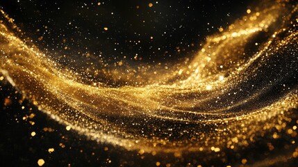 Poster - Golden glitter particles swirling in a deep black void, enhancing the mystery of the cosmos