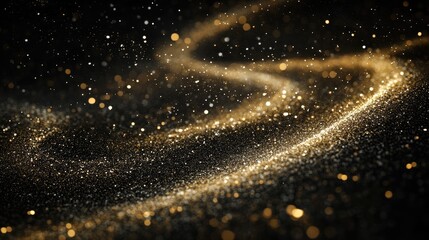 Poster - Golden glitter particles swirling in a deep black void, enhancing the mystery of the cosmos