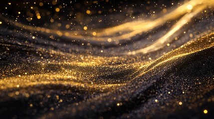 Poster - Golden glitter particles swirling in the blackness of space, capturing the essence of celestial wonder