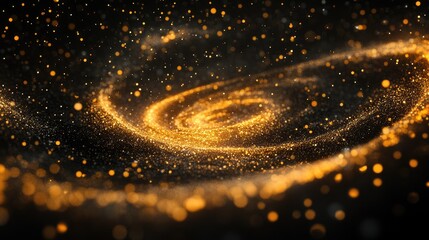 Poster - Golden glitter particles swirling in the blackness of space, capturing the essence of celestial wonder