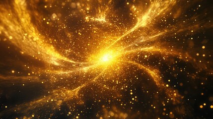 Poster - Golden light particles swirling in the void of space, resembling a dazzling cosmic display