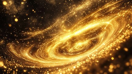 Poster - Golden light particles swirling in the void of space, resembling a dazzling cosmic display