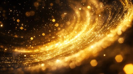 Poster - Golden light particles swirling in the void of space, resembling a dazzling cosmic display