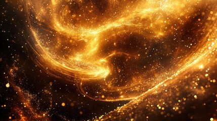 Poster - Golden light particles swirling in the void of space, resembling a dazzling cosmic display