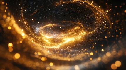 Poster - Golden light particles swirling through an expansive black void, capturing the essence of space magic