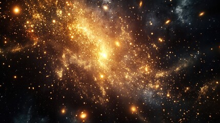 Poster - Golden particles drifting through a dark space backdrop, evoking the beauty of distant galaxies