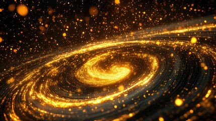 Poster - Golden light particles swirling through an expansive black void, capturing the essence of space magic