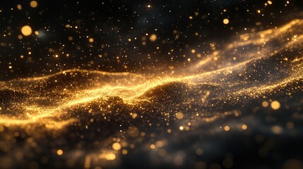 Poster - Golden particles drifting through a dark space backdrop, evoking the beauty of distant galaxies