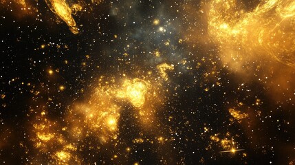 Poster - Golden sparkles floating in a dark cosmic void, resembling a magical celestial display