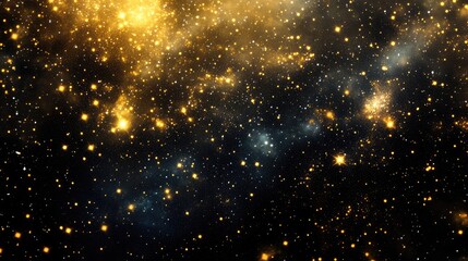 Poster - Golden sparkles floating in a dark cosmic void, resembling a magical celestial display