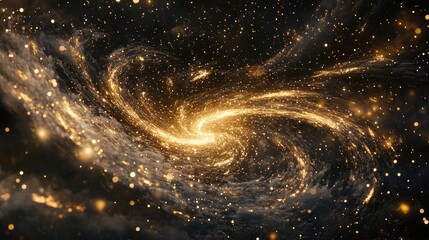 Poster - Golden sparkles swirling through a black cosmic expanse, evoking a sense of mystery and wonder