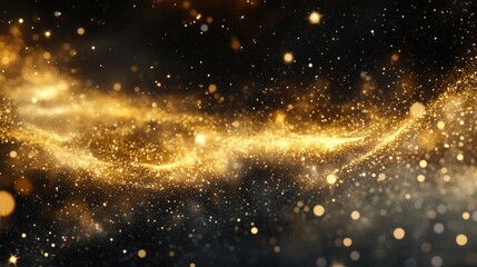 Poster - Golden stardust drifting in a deep black void, creating an enchanting and mysterious visual effect