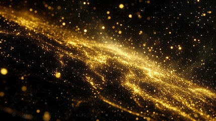 Poster - Golden stardust floating in the blackness of space, simulating the elegance of a distant starfield
