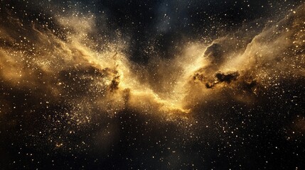 Poster - Golden stardust drifting in a deep black void, creating an enchanting and mysterious visual effect
