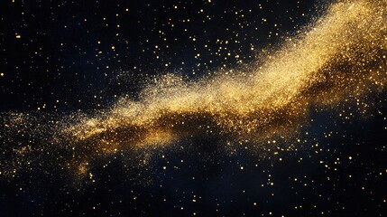 Poster - Golden stardust floating through the black expanse, creating a mesmerizing and magical celestial effect