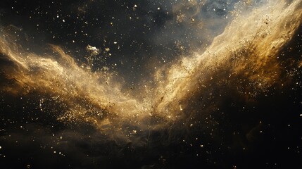 Poster - Golden stardust floating through the black expanse, creating a mesmerizing and magical celestial effect