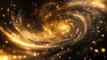Poster - Golden stardust swirling through a deep black void, creating an enchanting celestial display