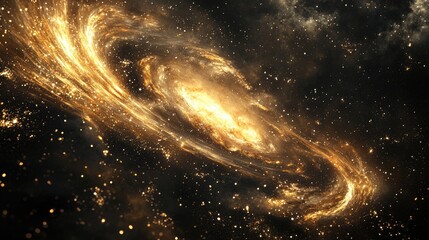 Poster - Golden stardust swirling through the black expanse of space, evoking a magical and ethereal display