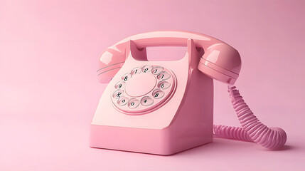 Wall Mural - Retro Phone on Pink Background for Vintage Themed Designs