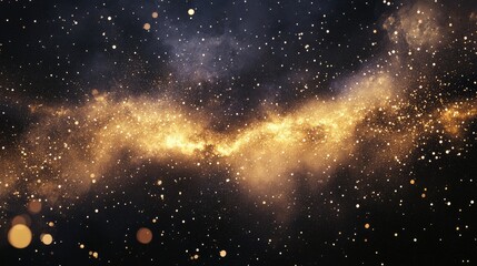 Poster - Magical golden glitters drifting through the dark expanse, creating a mesmerizing celestial effect