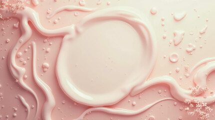 Poster - A soft, pink creamy texture spreads across a light surface, accentuated by droplets and gentle swirls, creating a soothing visual experience