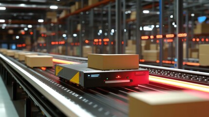 Modern distribution center with efficient package handling and digital inventory systems