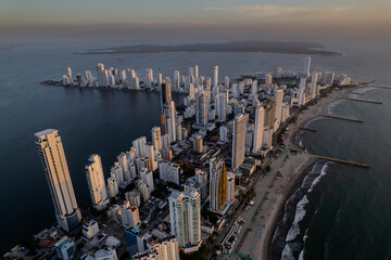 Beautiful aerial view of Bocagrande Hotel area in the upmarket area popular for its long, sandy beaches backed by palm-lined promenades0 Cartagena Colombia