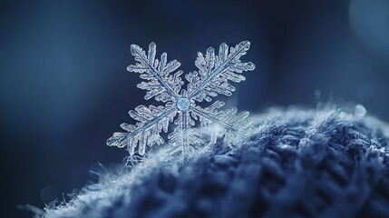 Wall Mural -   Snowflake-like shape atop snowy pile against black background