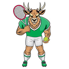 Sticker - tennis ball mascot deer vector illustration tennis ball player design