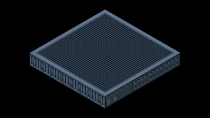 Poster - isometric server animation. server racks. server boxes isolated. network server room. computer netwo