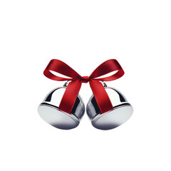 Wall Mural - Two festive silver bells with a red ribbon, perfect for holiday decorations and celebrations. isolated on transparent background.