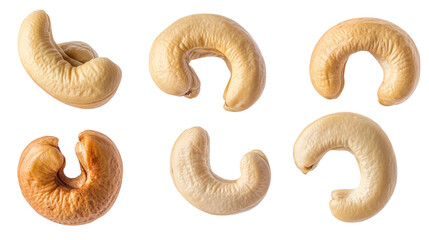 Poster - Falling Cashew Nuts Captured in a Collection on a White Background Generative AI