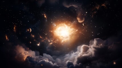 Wall Mural - a stunning cosmic explosion illuminates the night sky filled with celestial bodies and swirling clou