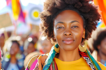 Woman at protest with powerful message embracing activism and social justice in vibrant surroundings